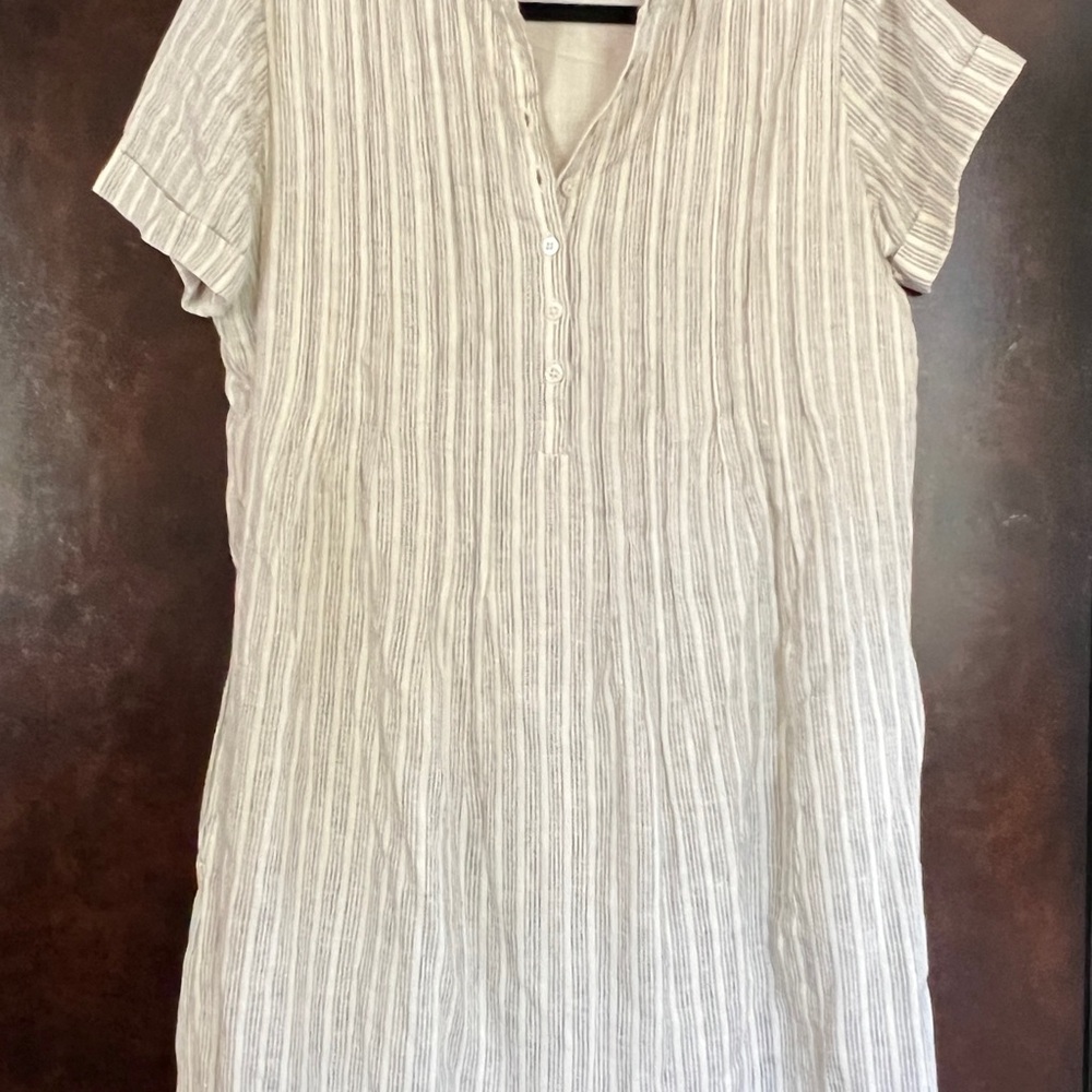 Faherty Cream Ribbed Tunic with Mandarin Collar